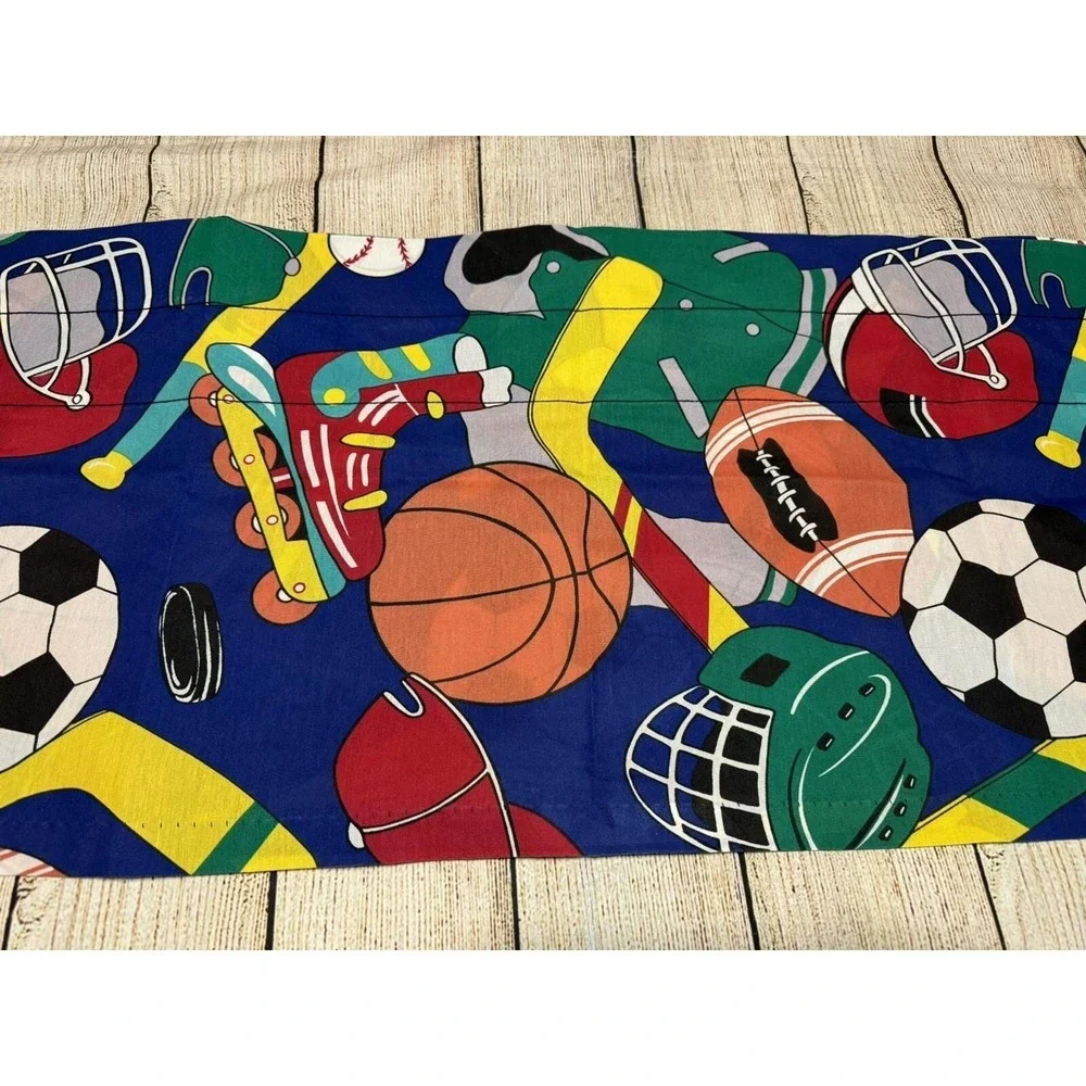 2 Whisper Soft Mills Soccer Rollerblade Football Valance Curtains 80 x 17 Tub22